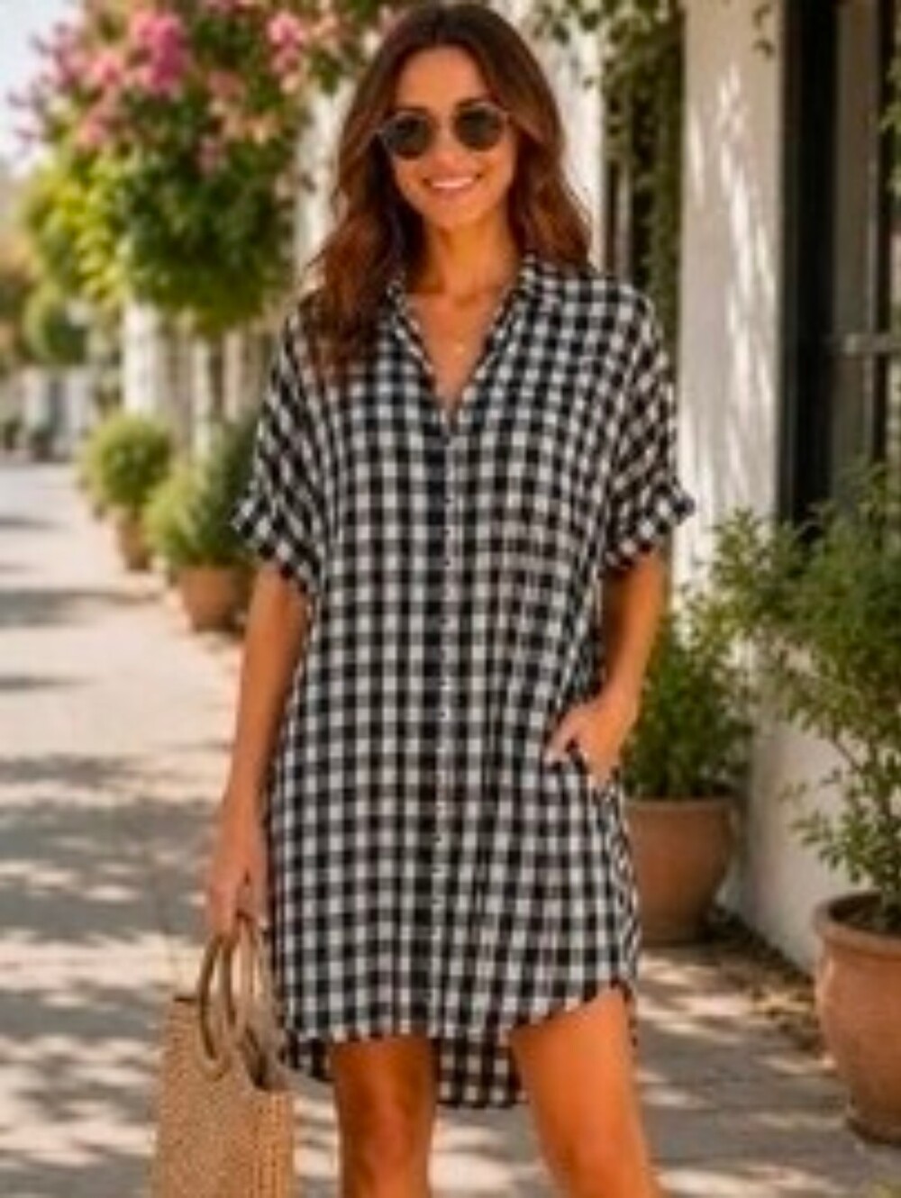 Madewell Black and White Gingham Midi Shirt Dress